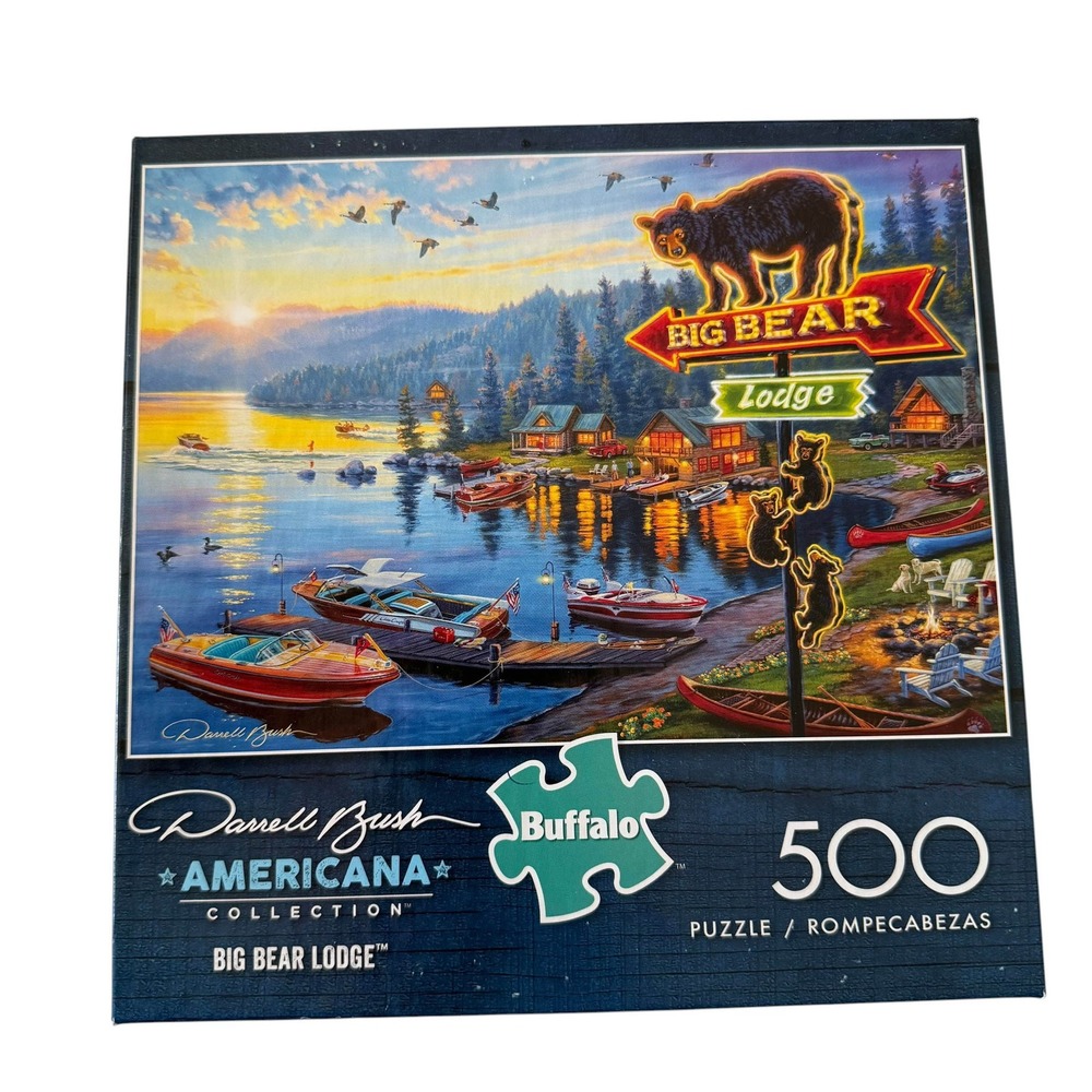 Buffalo Games Darrell Bush Americana Big Bear Lodge 500 Piece Puzzle UNCOUNTED